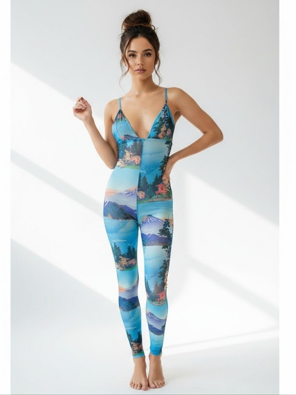 Do My Self Scenic Whispers of the Painted Sky Sheer Blue Jumpsuit Size Small
